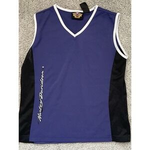 Harley-Davidson Women's V Neck Sleeveless Top Mesh Side Panels Vintage Y2K L